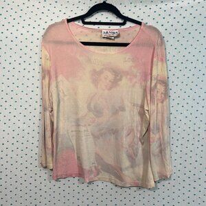 AMANDA Pin Up Girl Graphic Long Sleeve Stretch Shirt